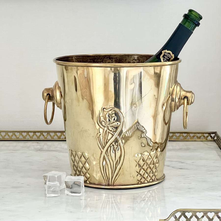Brass Art Nouveau Embossed Wine Bucket Cooler