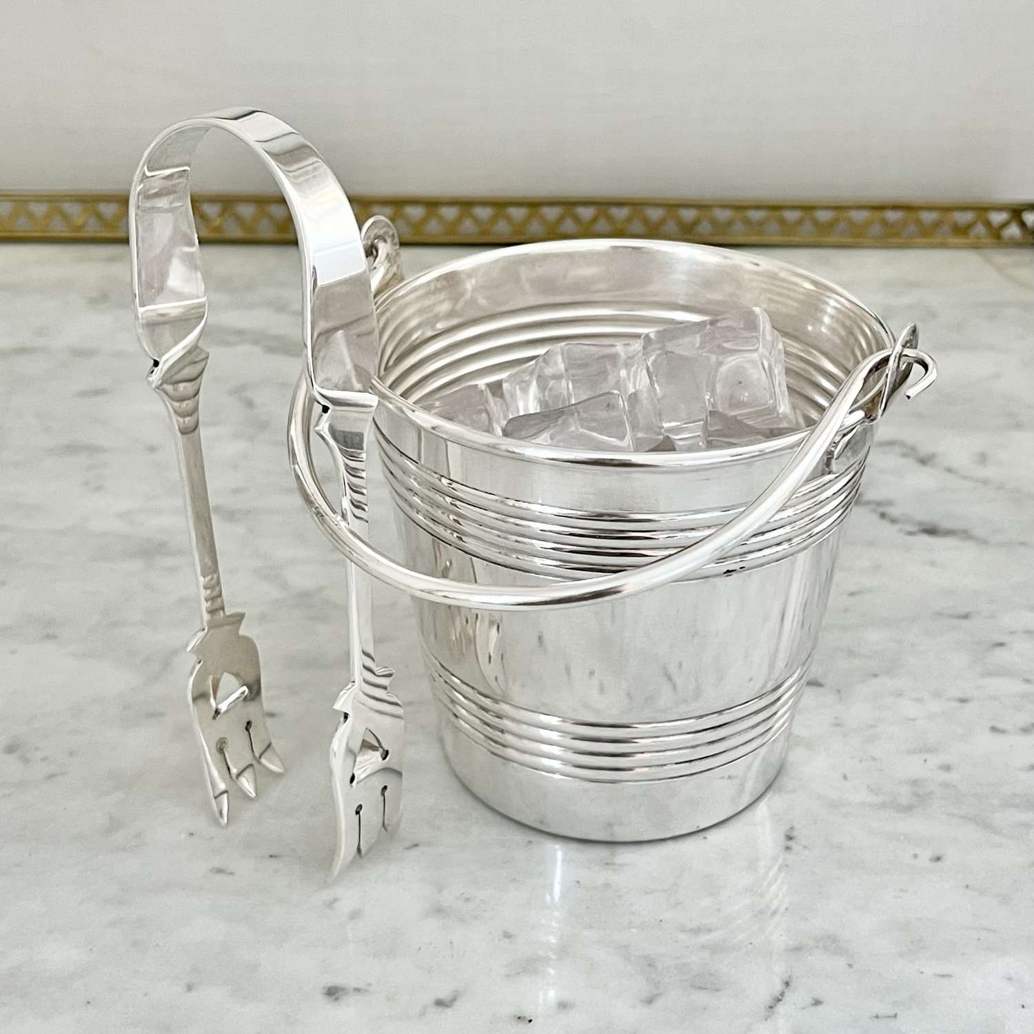 Silver Plated Ice Bucket By Wiskemann & Ice Tongs
