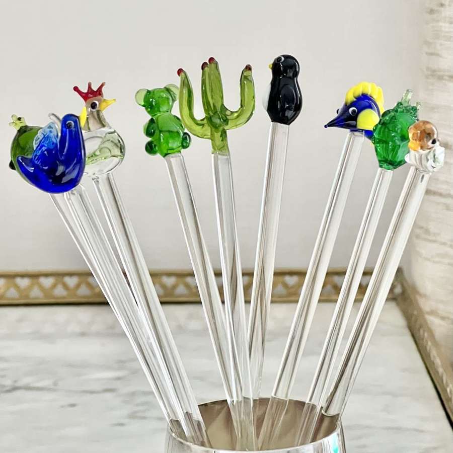 Set of 8 Murano Glass Cocktail Stirring Sticks