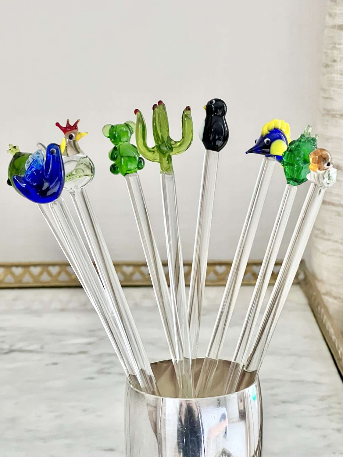 Set of 8 Murano Glass Cocktail Stirring Sticks