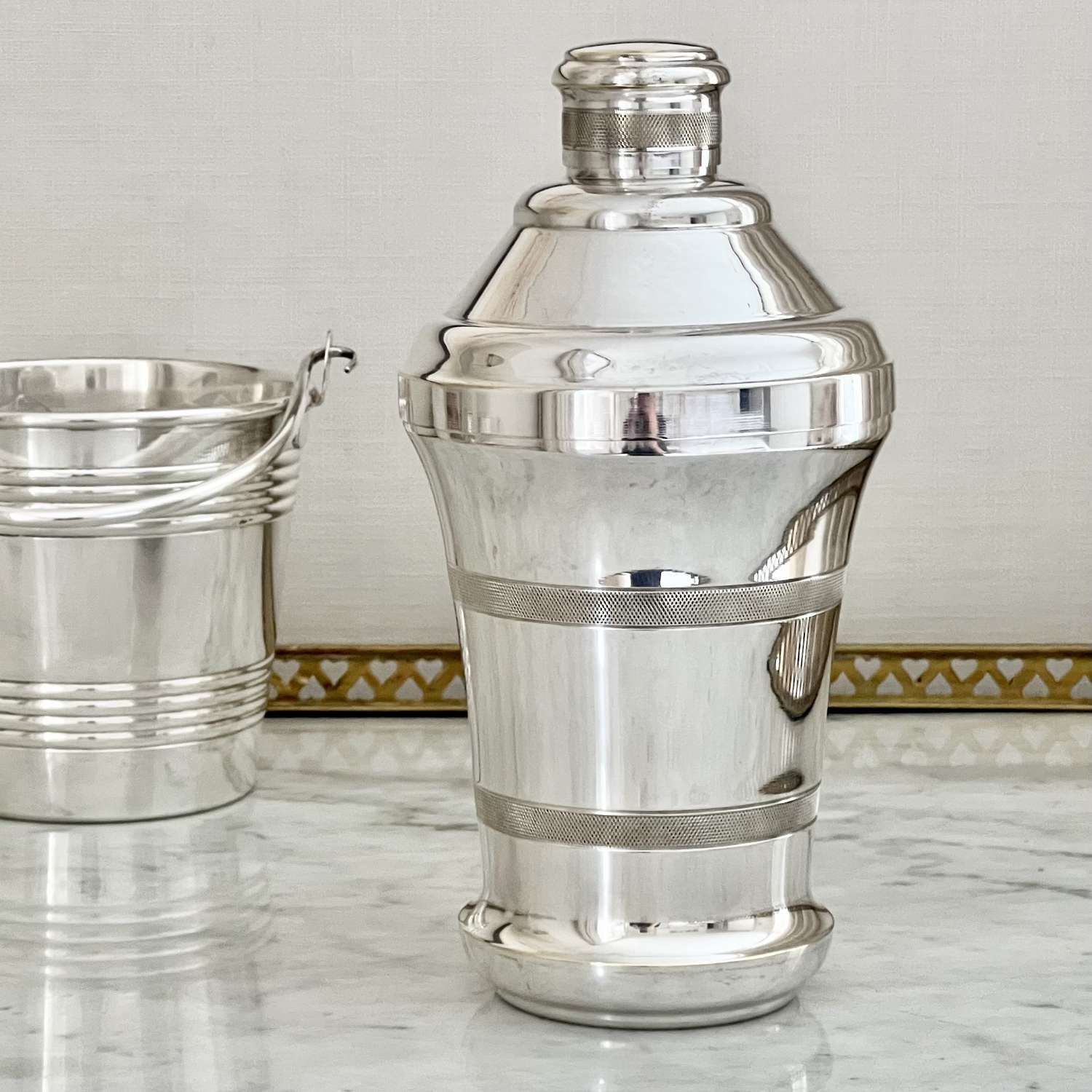 French Engine Turned Silver Plated Cocktail Shaker