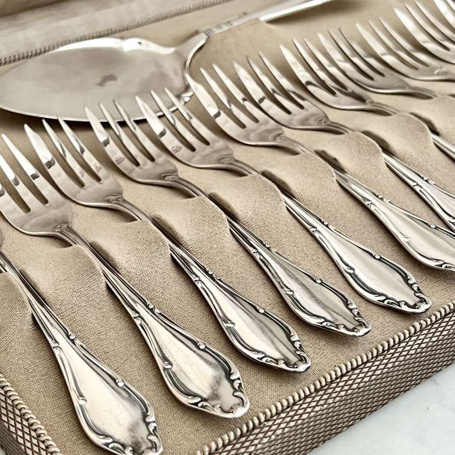 1930s Silver Cake Forks & Cake Slice Set