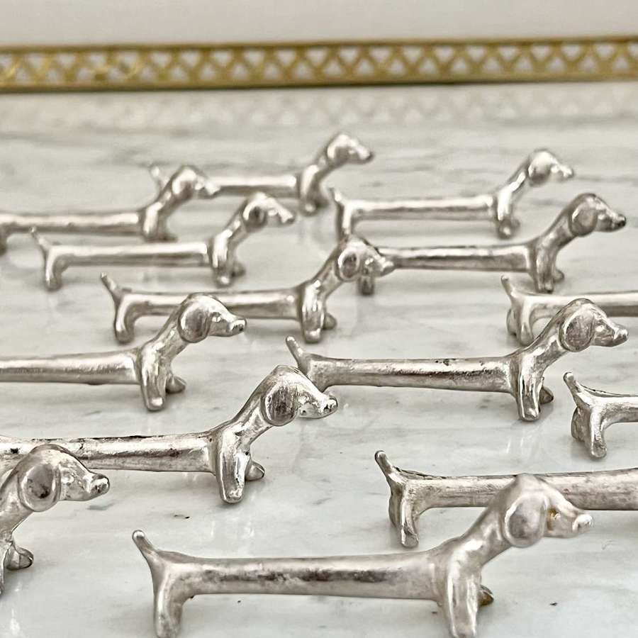 Set Of 14 Silver Plated Dachshund Dog Cutlery Rests