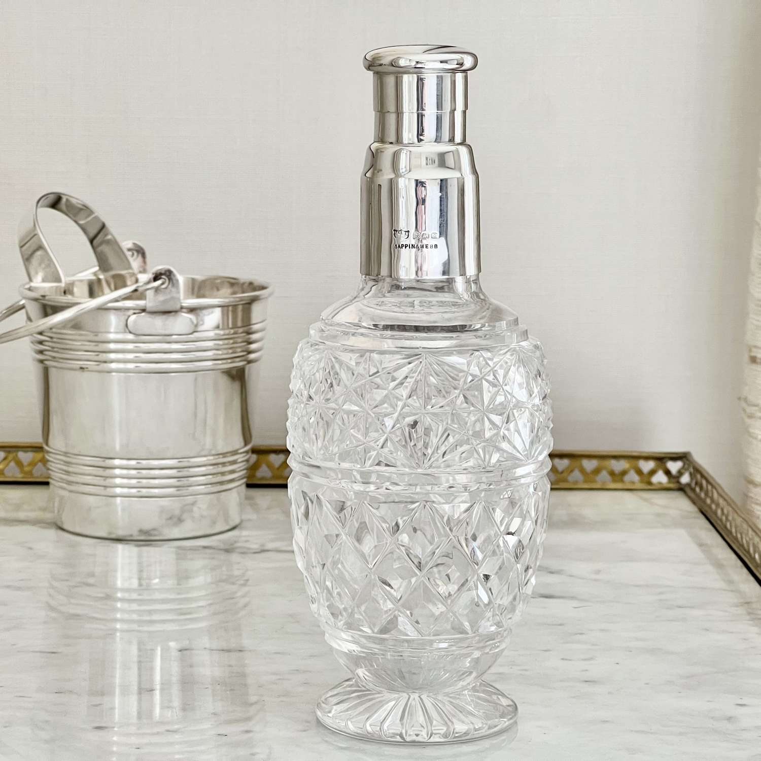 Superb Art Deco hallmarked silver & crystal cocktail shaker 1929