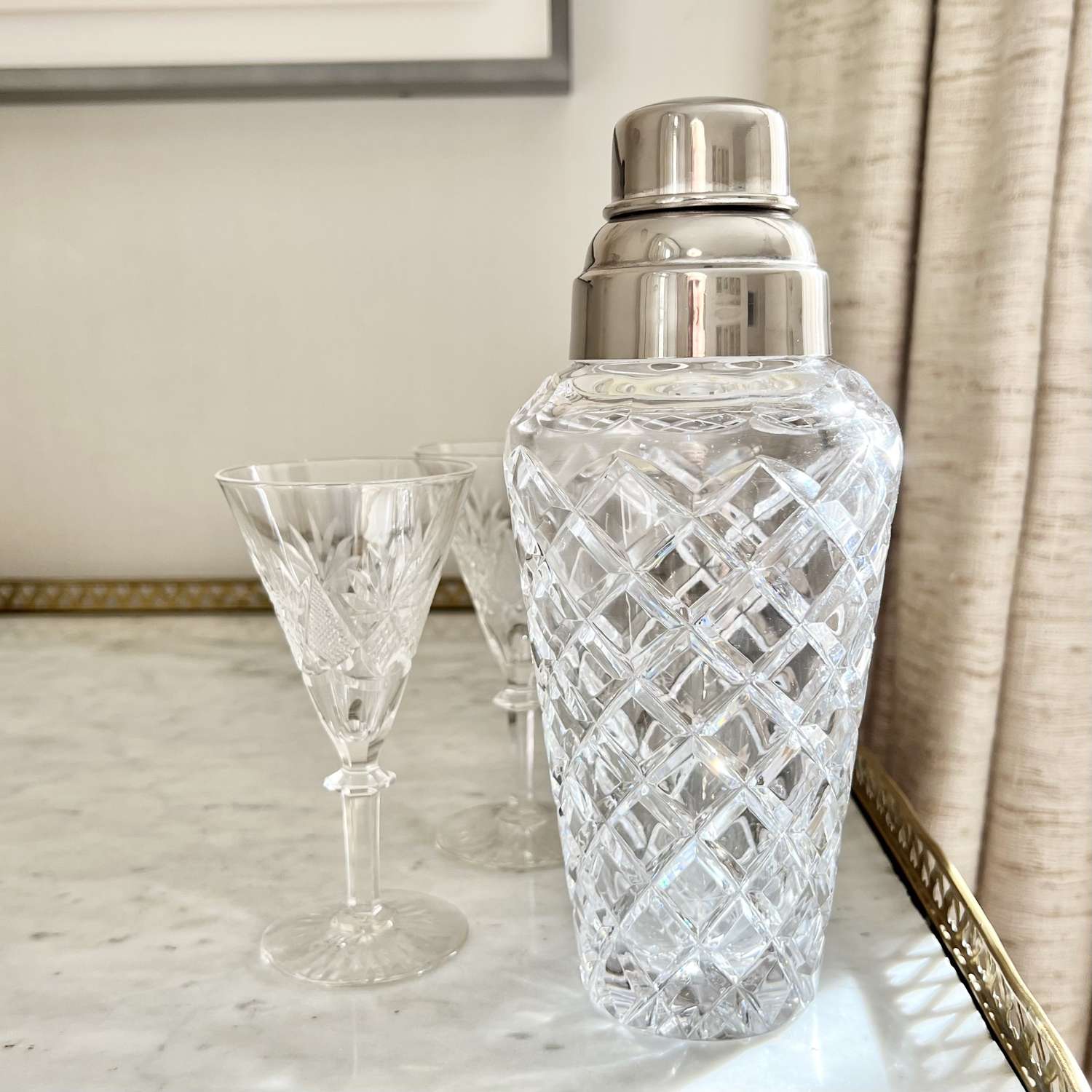 Fine Quality Cut Crystal & Silver Plated Cocktail Shaker 1960s