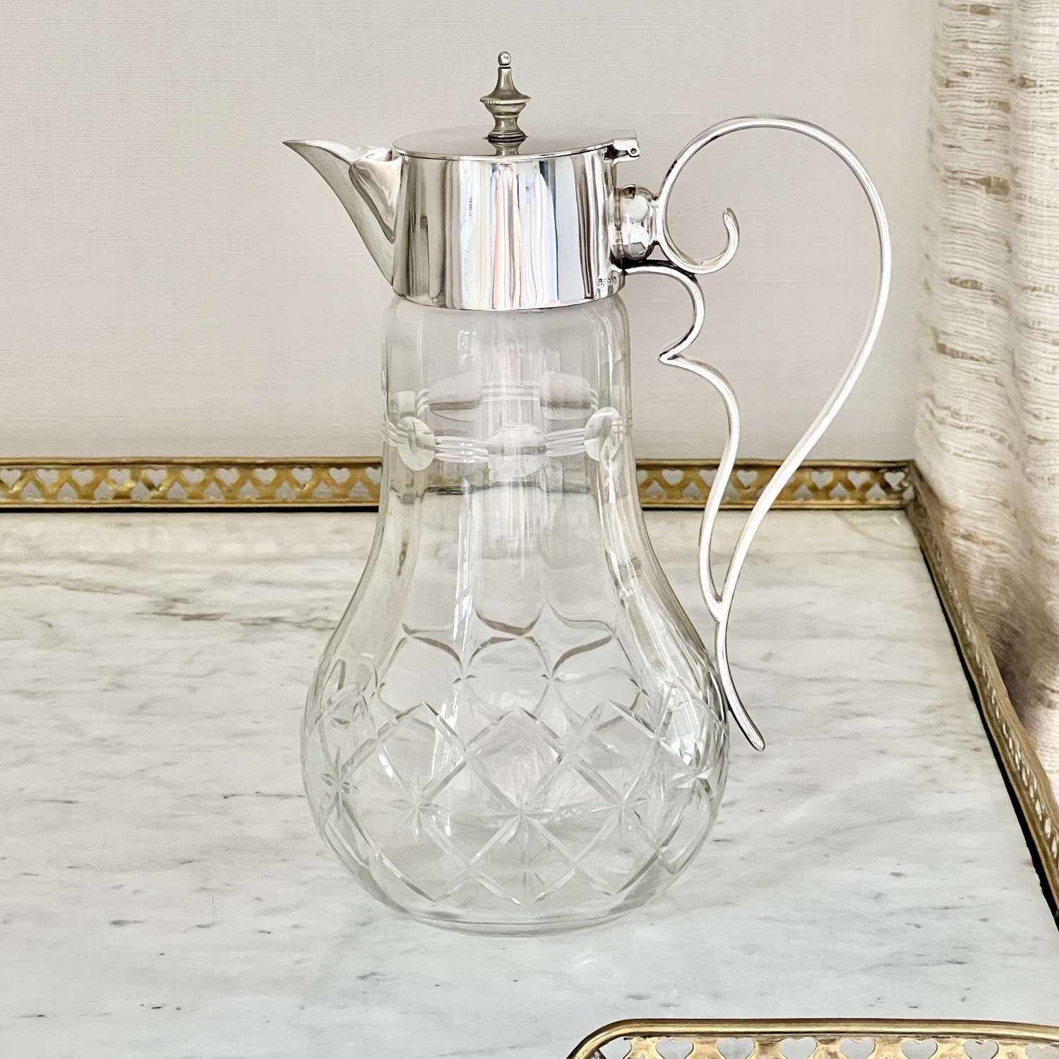 Pretty Victorian Silver Plated And Cut Glass Claret Jug