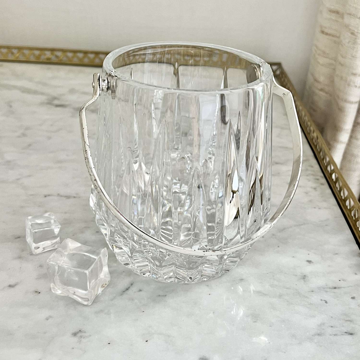French Crystal & Silver Plated Ice Bucket 1960s