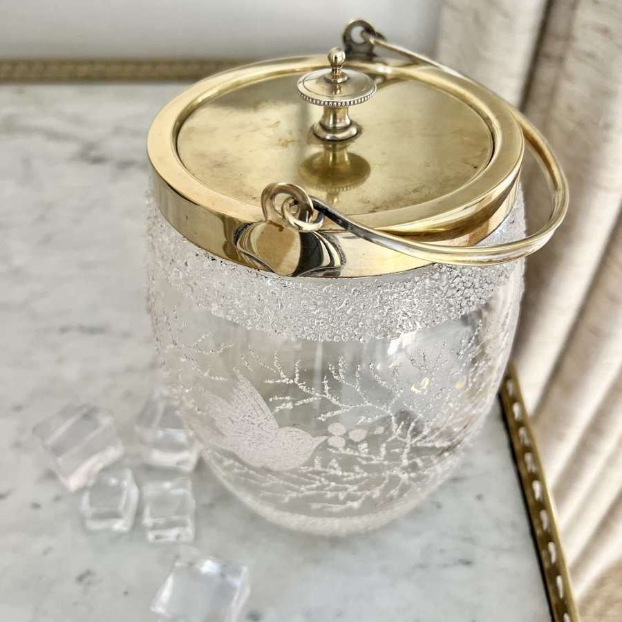 19th Century Victorian Winter Scene Frosted Glass Ice Bucket