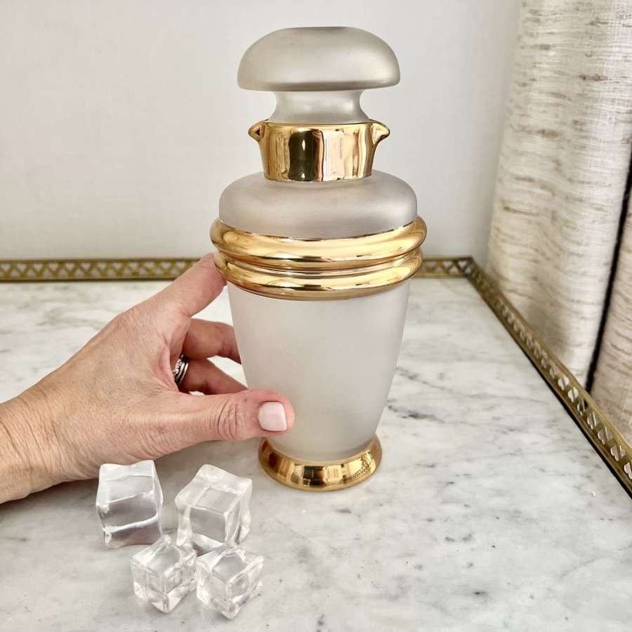 Gold Plated Satin Glass Cocktail Decanter Or Shaker 1940s