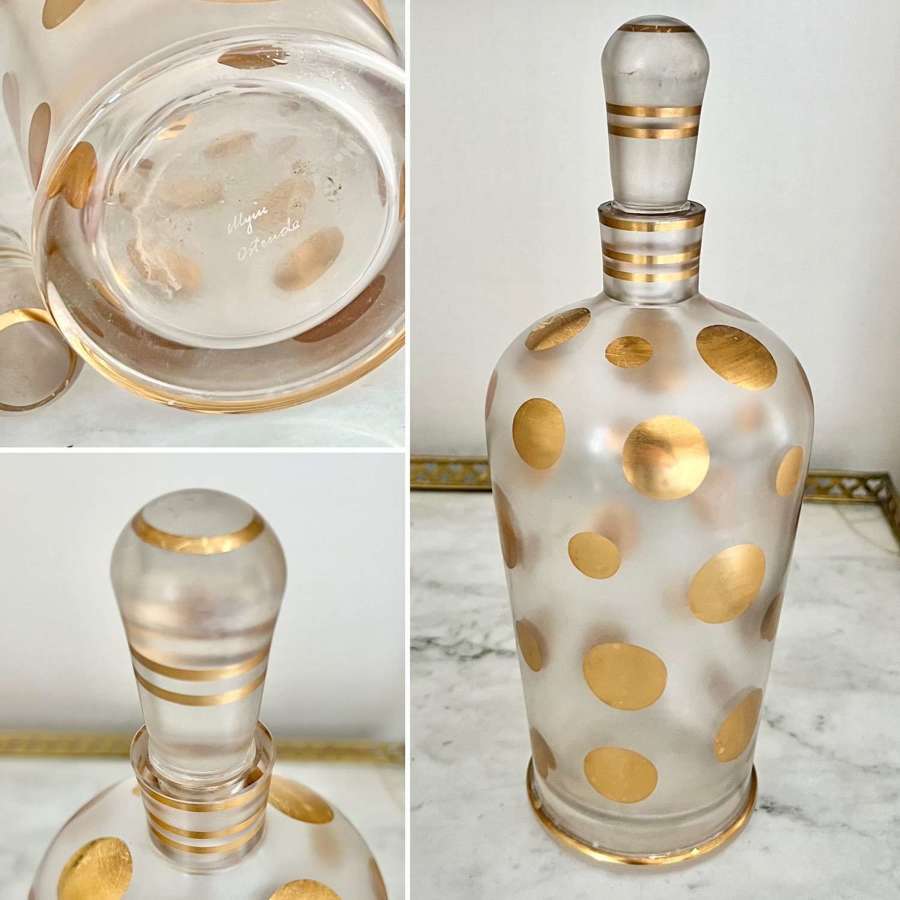 Signed Bohemian Gold Plated Satin Glass Decanter 1930s