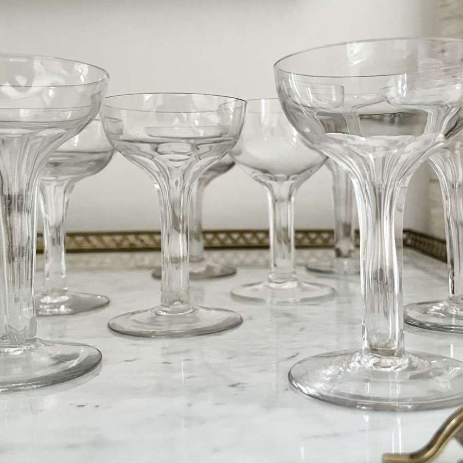 8 Victorian Hollow Stem Champagne Coupe Glasses