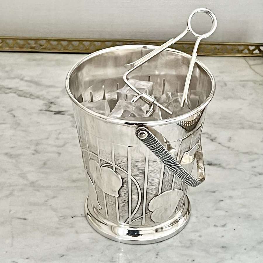 Superb Art Nouveau Silver Plated Ice Bucket & Tongs
