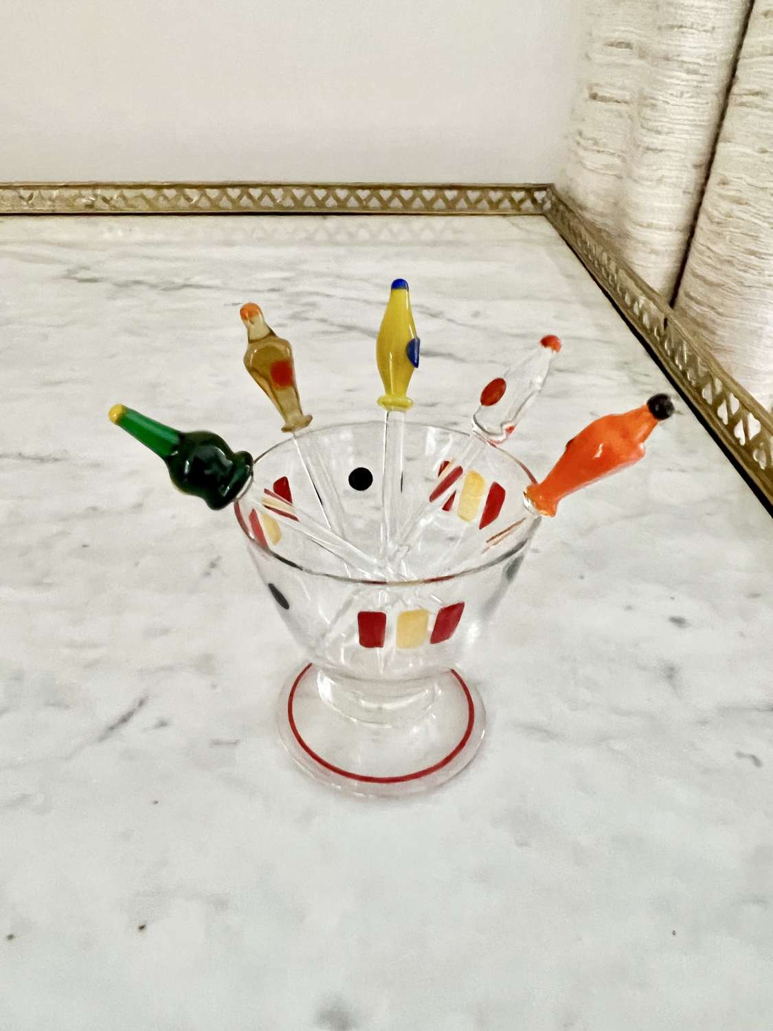 Set Of Vintage Glass Murano Cocktail Sticks