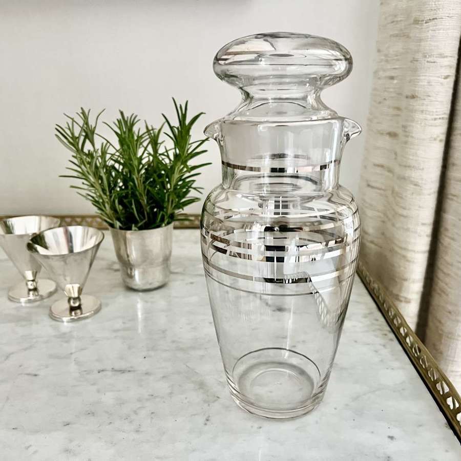 Art Deco Silver Striped Glass Cocktail Shaker Decanter