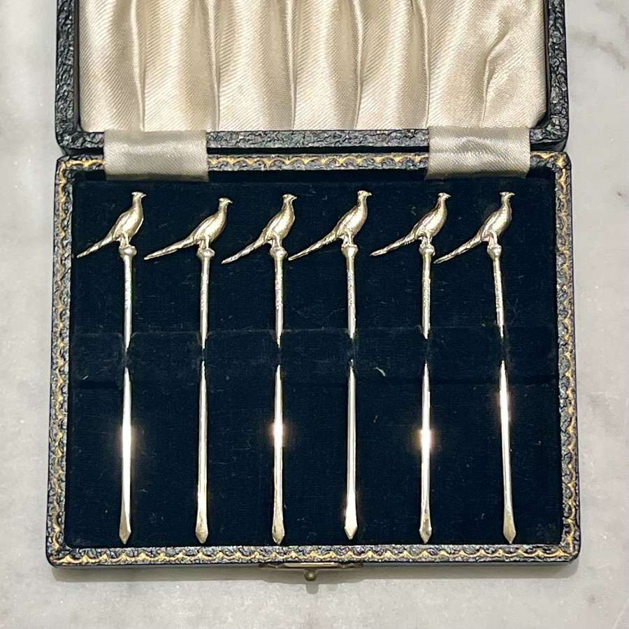 Silver Pheasant cocktail sticks by William Suckling Ltd Hallmark 1938