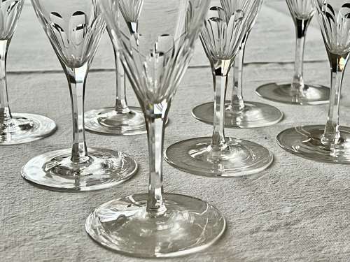 Set Of 8 Edwardian Cut Crystal Wine Glasses