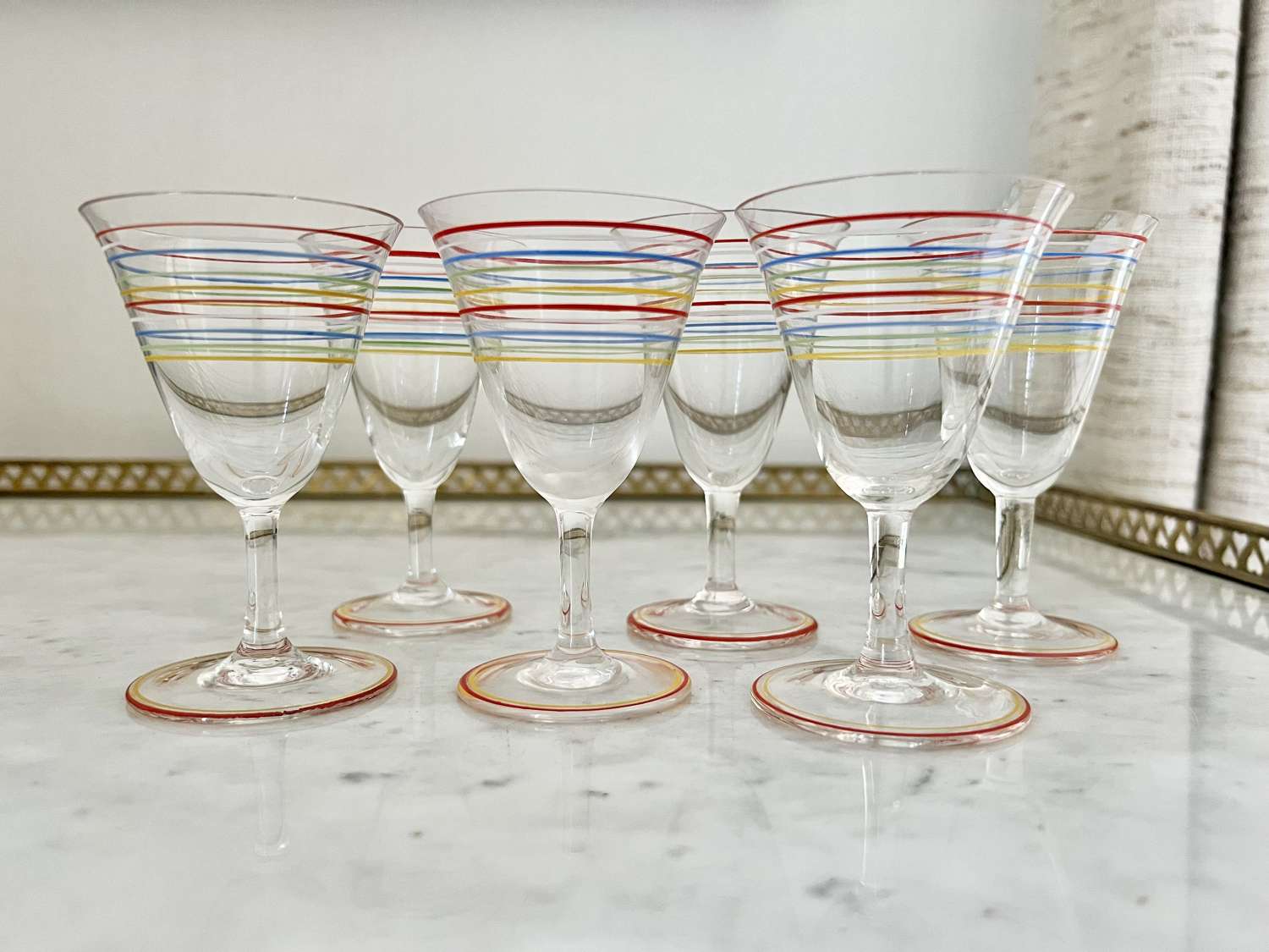 Mid Century Striped Cocktail Glasses Set 1950/60s