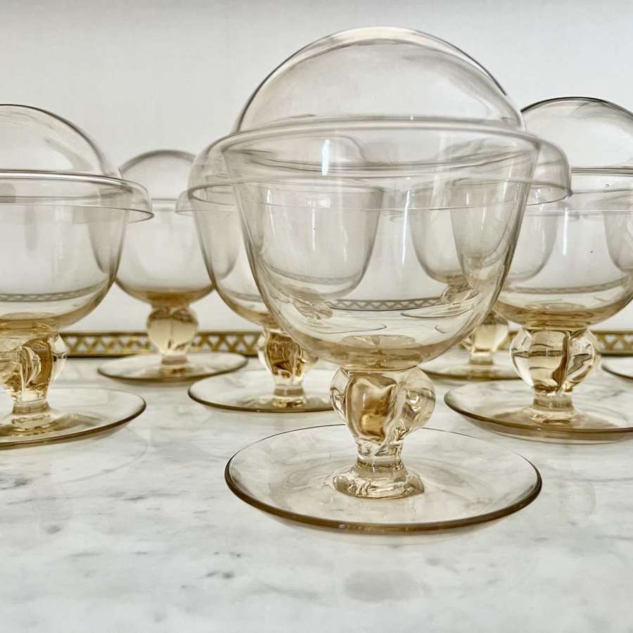 Art Deco Swedish glass dessert bowls & lids Siegfried Stahl