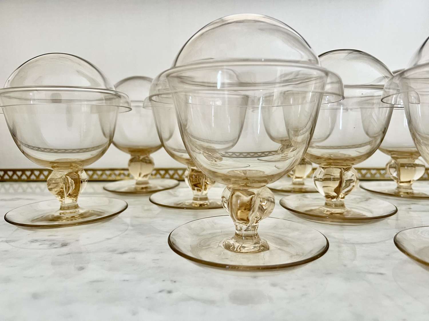 Art Deco Swedish glass dessert bowls & lids Siegfried Stahl