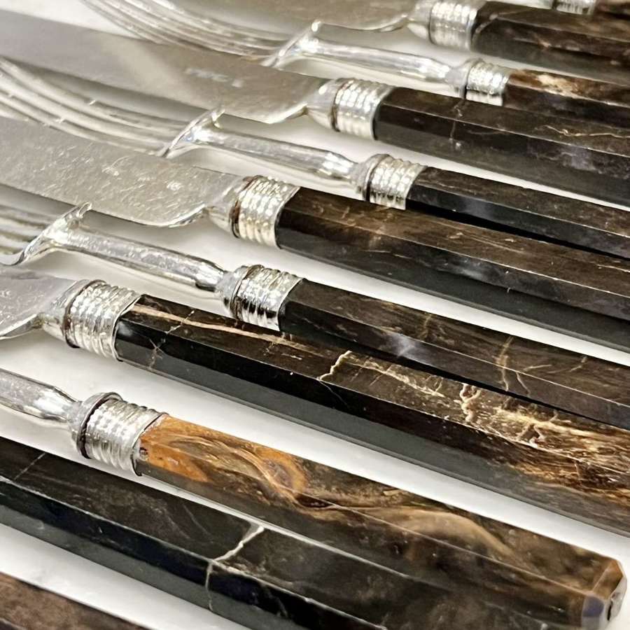 Georgian Agate Handled Knife & Fork Set
