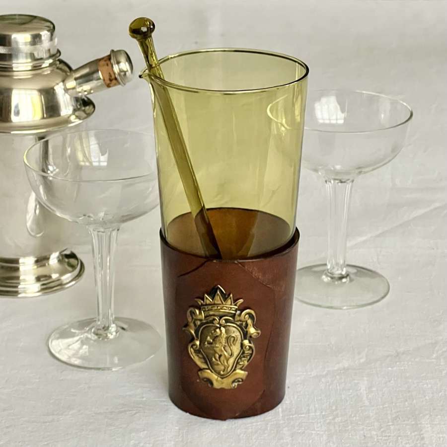 Empoli Olive Green Glass & Leather Cocktail Mixing Jug Circa 1960