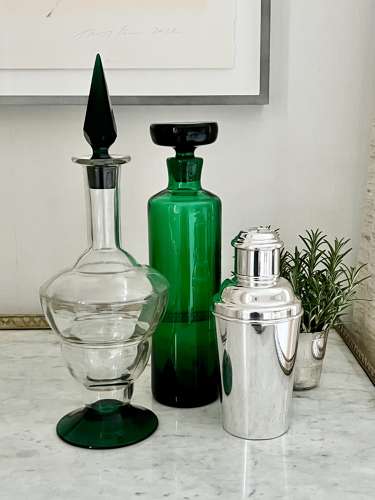 Tall Brutalist Emerald Green Glass Decanter By Monica Bratt