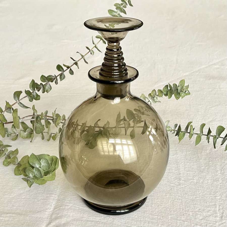Modernist Dutch Smoked Glass Decanter With Stepped Stopper 1933