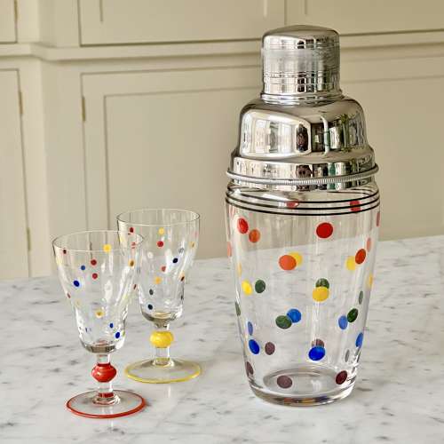 Stuart Crystal Polka Dot Cocktail Shaker Set Circa 1950/60s