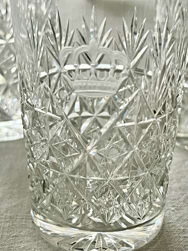 Fine Quality Crown Etched Crystal Tumblers By Thomas Webb