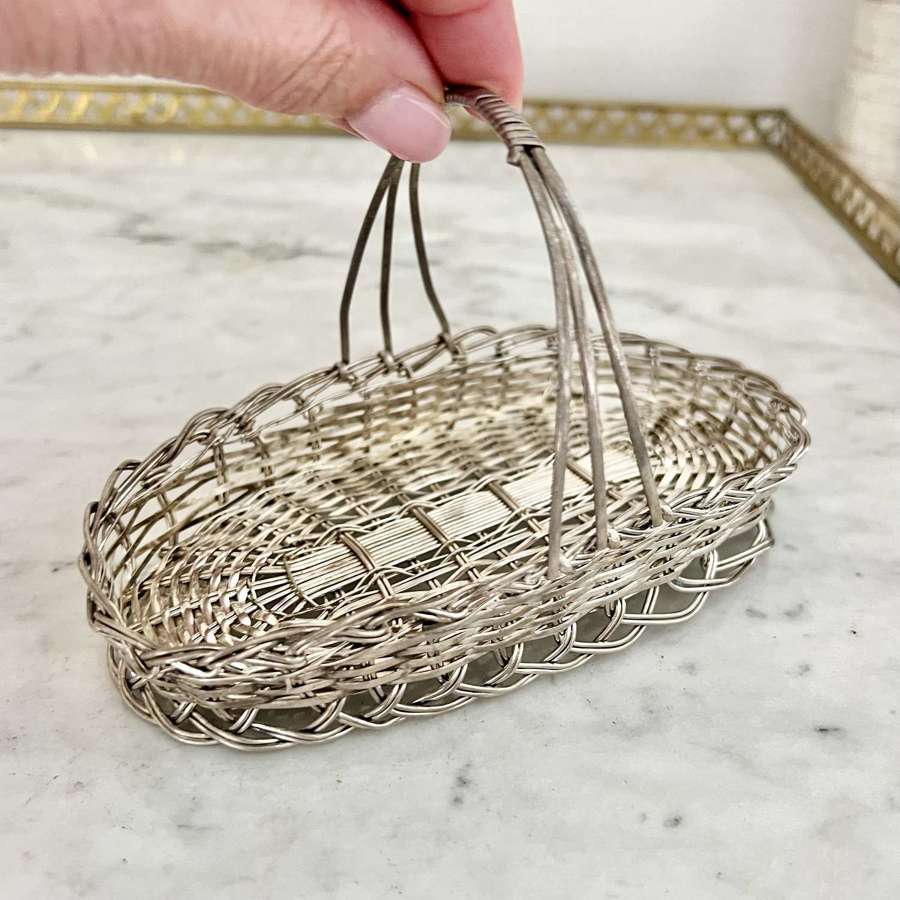Vintage French Silver Woven Mini Basket Circa 1940s