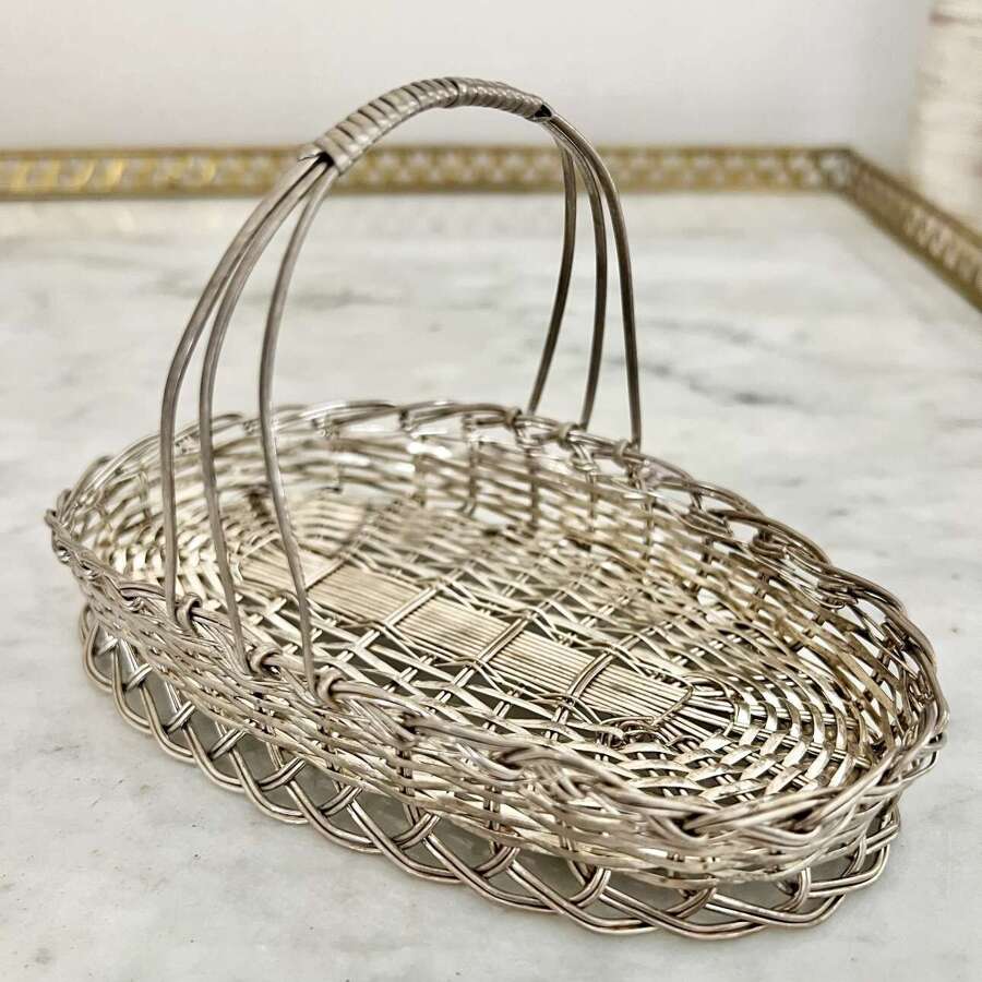 Vintage French Silver Woven Trinket Basket Circa 1940s