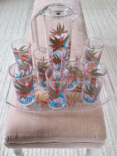 Culver Lucite Lemonade Jug Tumblers & Tray C1980
