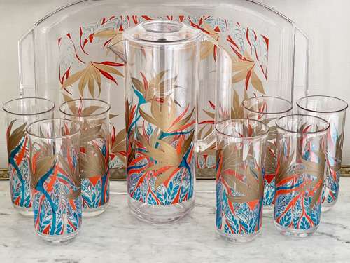 Culver Lucite Lemonade Jug Tumblers & Tray C1980