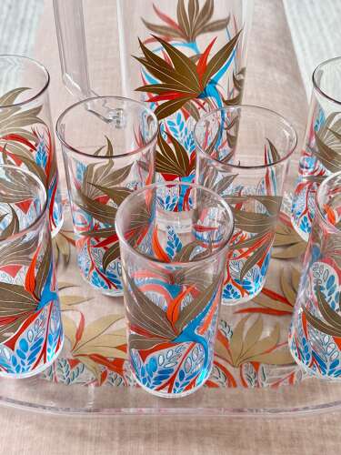 Culver Lucite Lemonade Jug Tumblers & Tray C1980