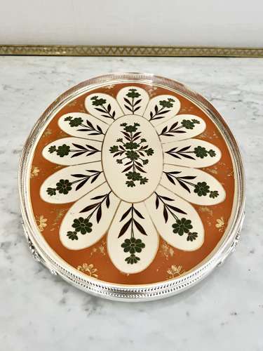Oval Painted Porcelain & Silver Plated Tray Circa 1900