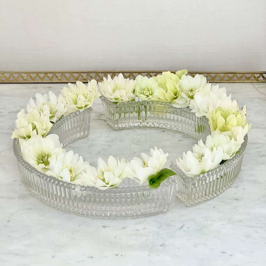 Larger French Glass Flower Ring Table Garniture Set Circa 1930s