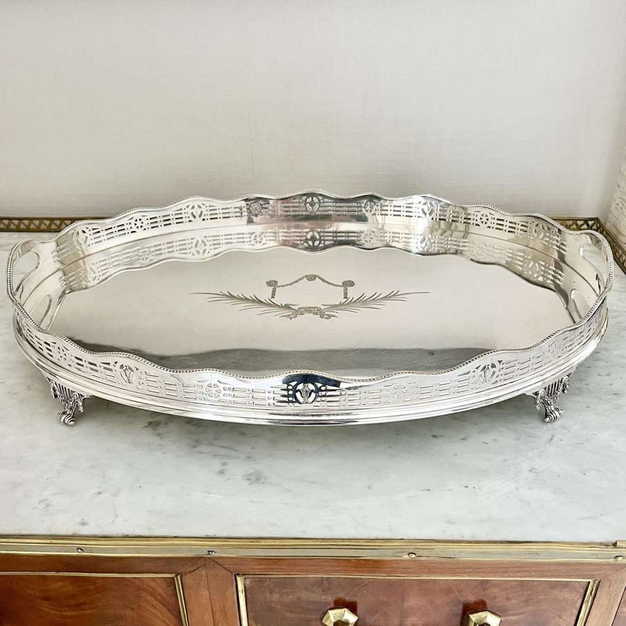 Giant Edwardian Oval Silver Plated Gallery Tray date letter 1909