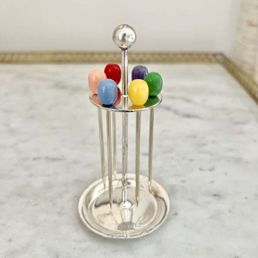 Art Deco Silver Plated & Bakelite Cocktail Stick Stand Circa 1930/40s