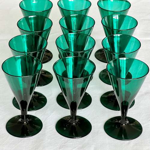 12 Georgian Bristol Green Wine Glasses C1820