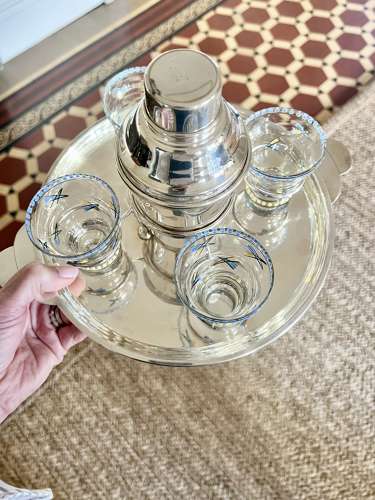 Art Deco Cocktail Shaker Set With Integral Serving Tray Circa 1940/50