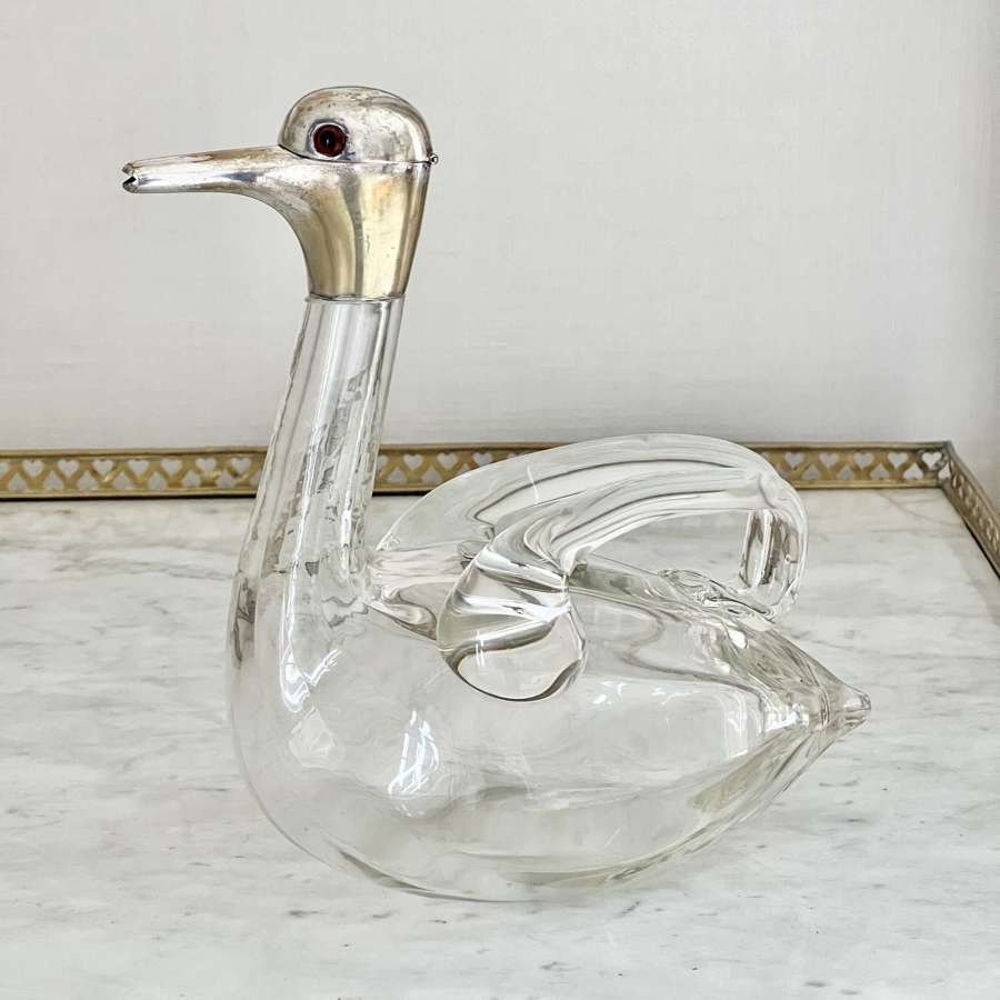 Victorian Glass & Silver Plated Duck Wine Decanter