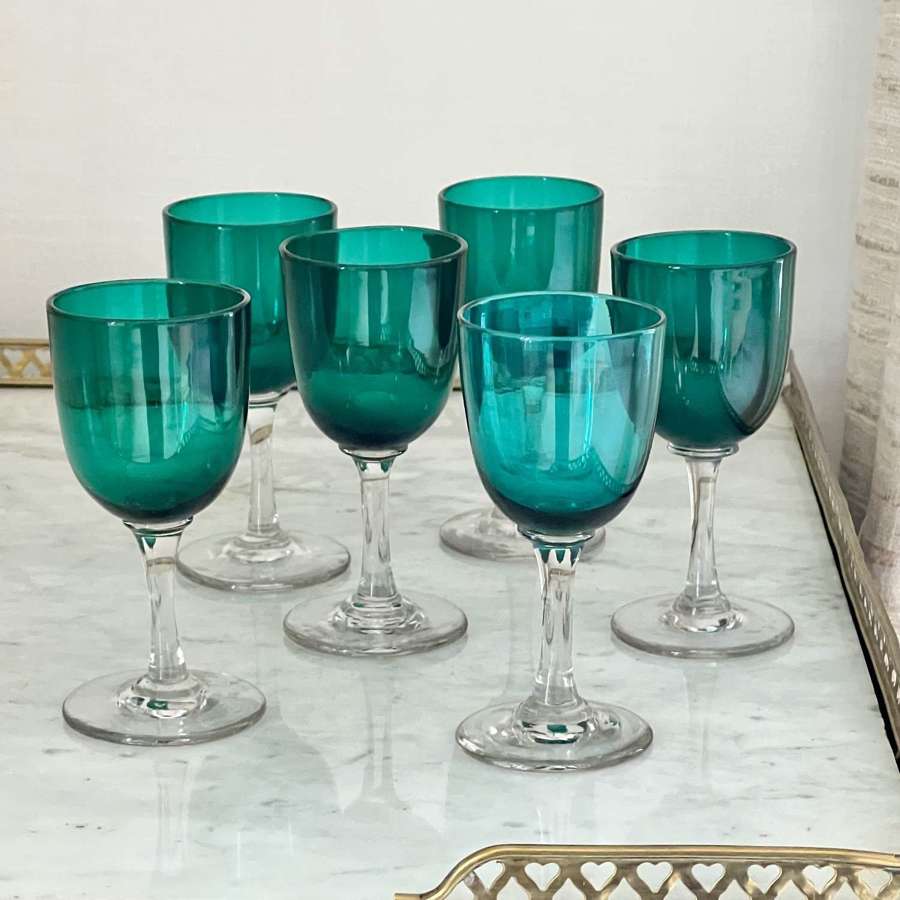 Victorian Bristol Green Drinking Glasses C1870s
