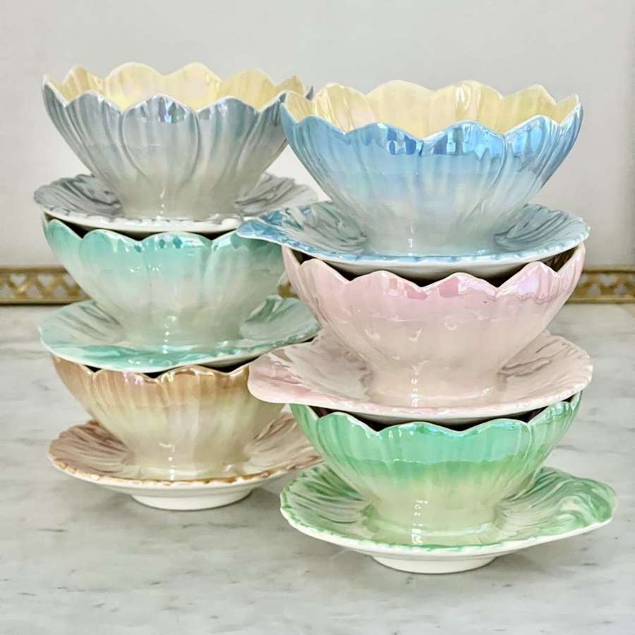 Six Art Deco lustre Lotus Flower dessert bowls C1930s