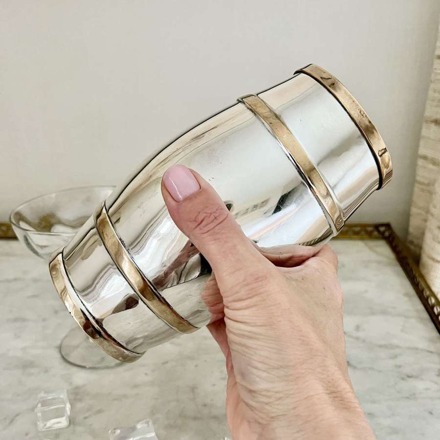 Rare silver plated & brass ‘Barrel’ cocktail shaker