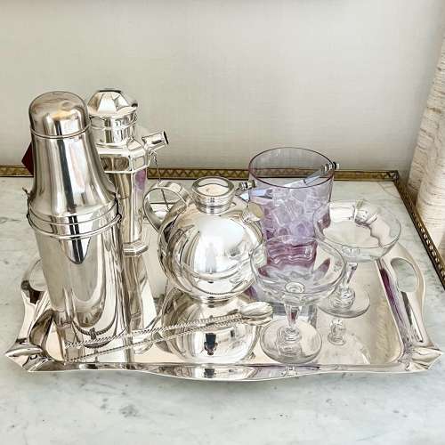 Large pared back Art Deco silver plated serving tray C1930