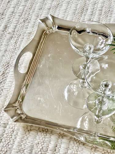 Large pared back Art Deco silver plated serving tray C1930