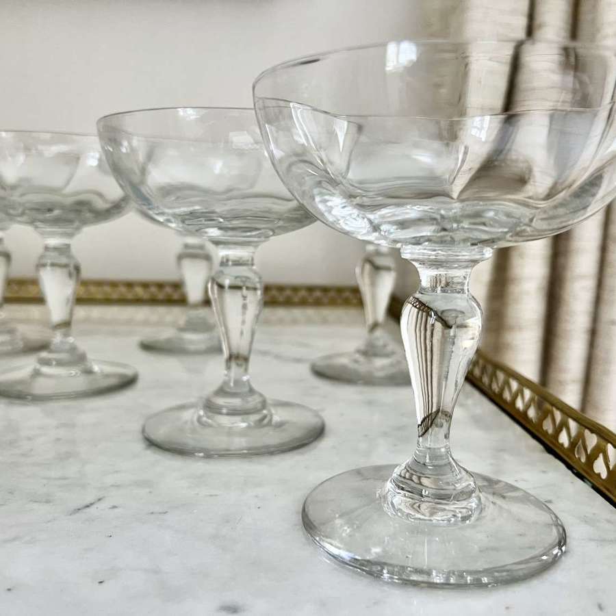Early 20th C crystal champagne coupes by Baccarat
