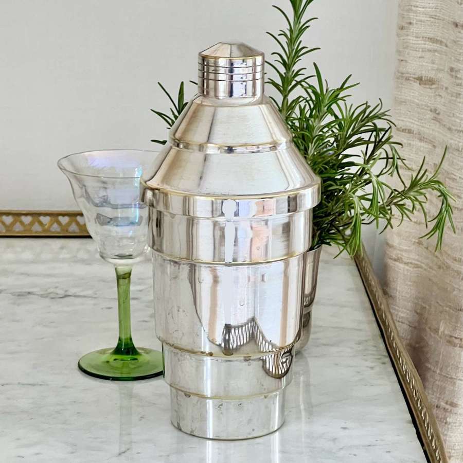 Early Worn Silver Plated Cocktail Shaker With Stepped Shoulders C1910