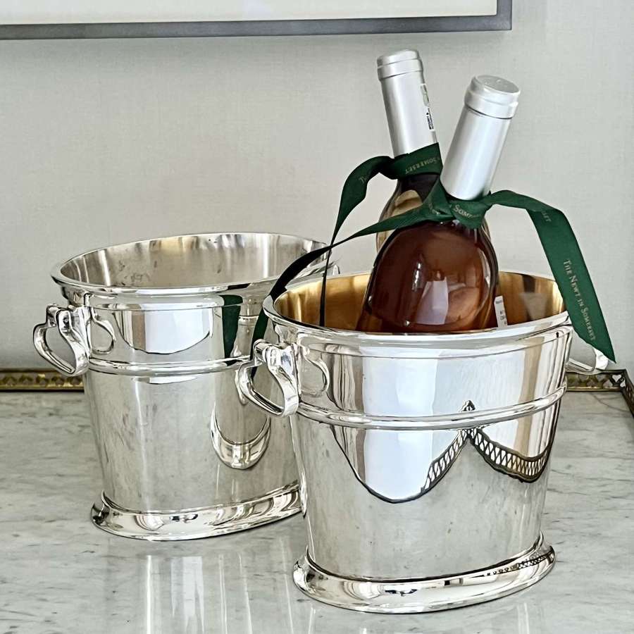 Splendid Pair Of Art Deco Silver Plated 2 Bottle Wine Coolers