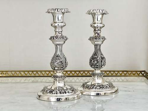 Pair Beautiful Georgian Silver Plated Candlesticks C1800s